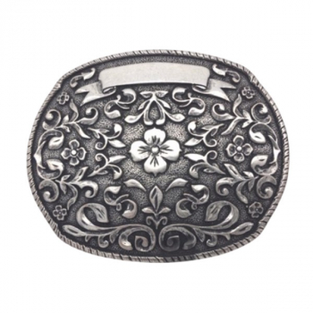 Design Belt Buckle Flower + slogan banner - Made in Italy - frontview